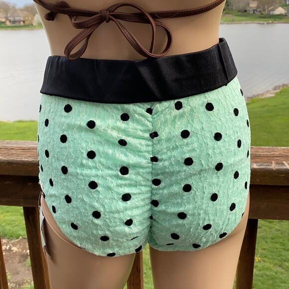 New Nicolita Women's Green Black Vavoom Waist Polka Dot Ruched Swim Bottom S - Picture 4 of 4